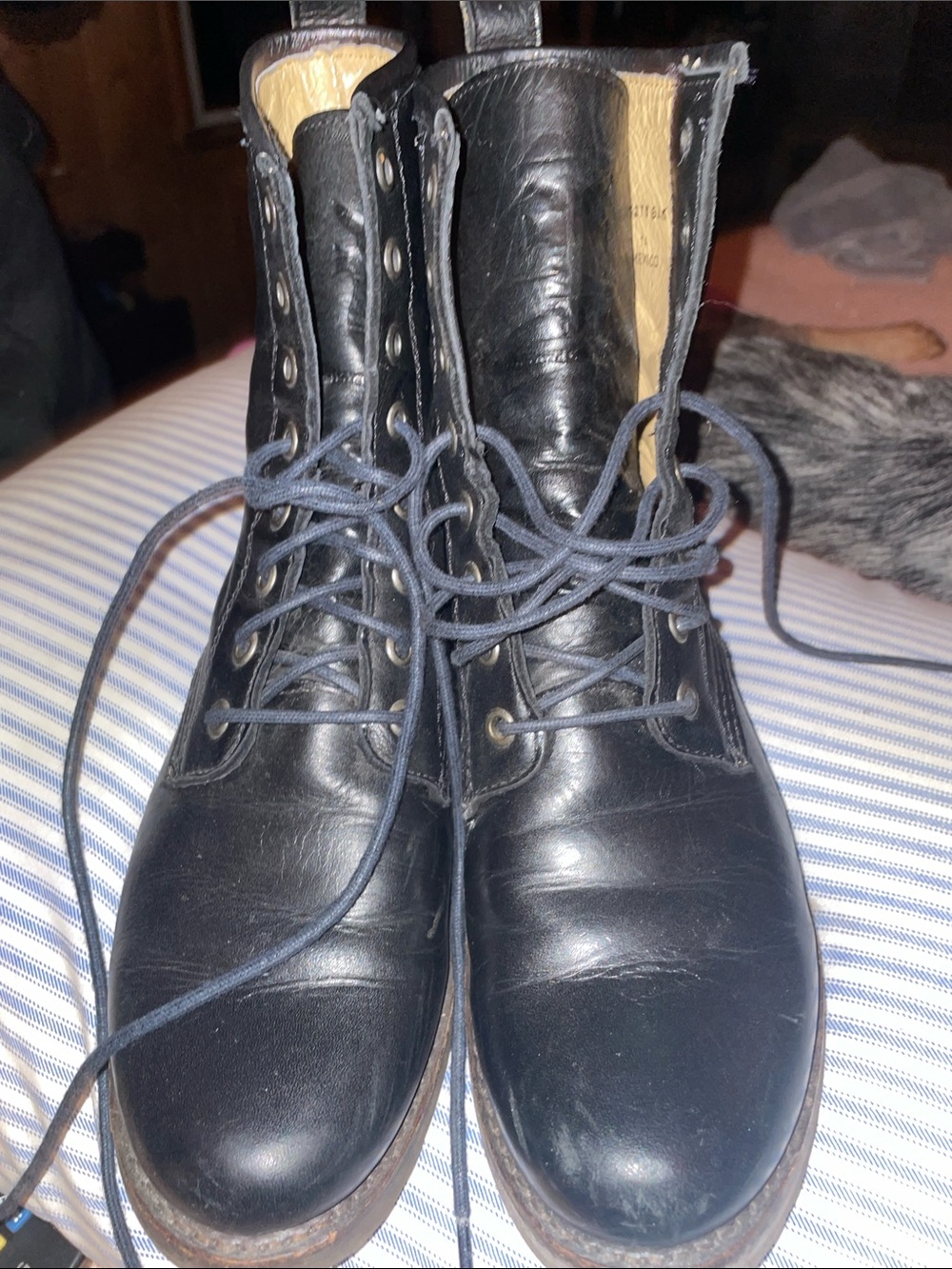 Frye Black Leather Lace-Up Combat Boots